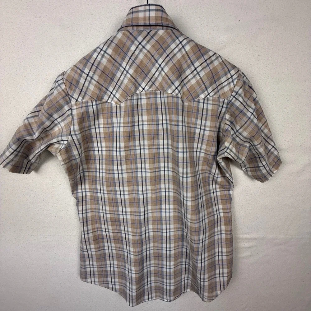 Levi's Western Shirt Mens M Tan Plaid Short Sleeve Pearl Snap Button Up Vintage - Picture 2 of 4